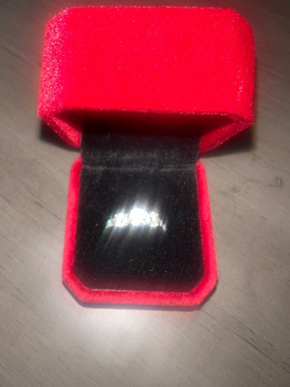 Red Velvet Ring Box with Sparkling Ring